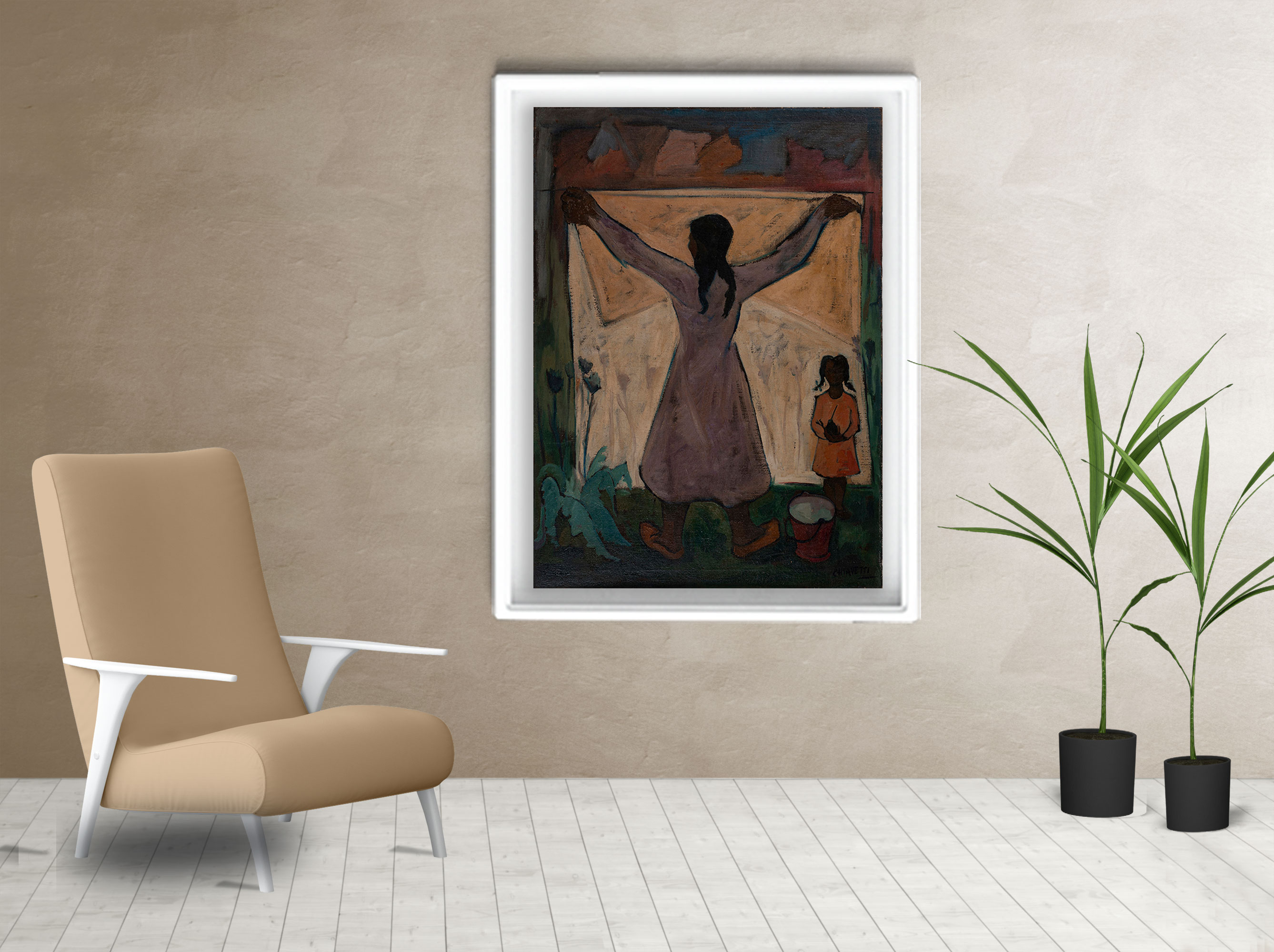 Living cuadro Tendiendo ropa