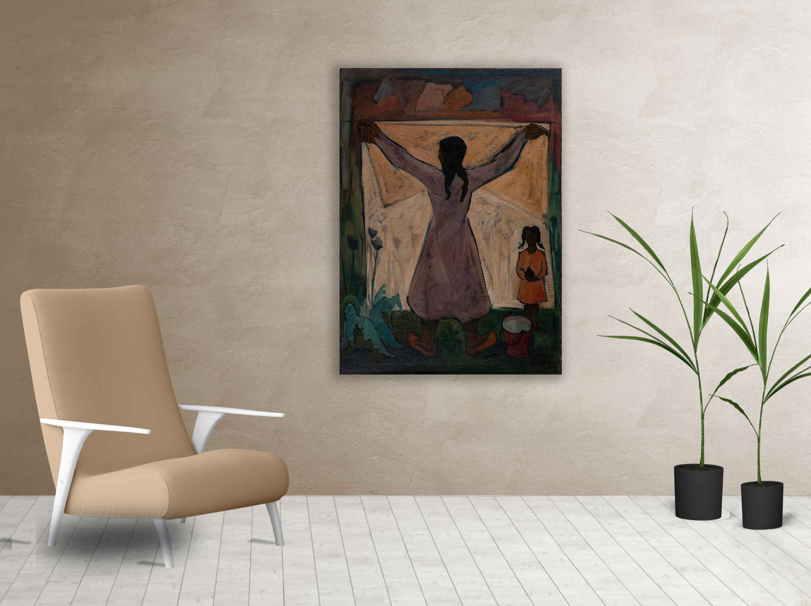 Living cuadro Tendiendo ropa