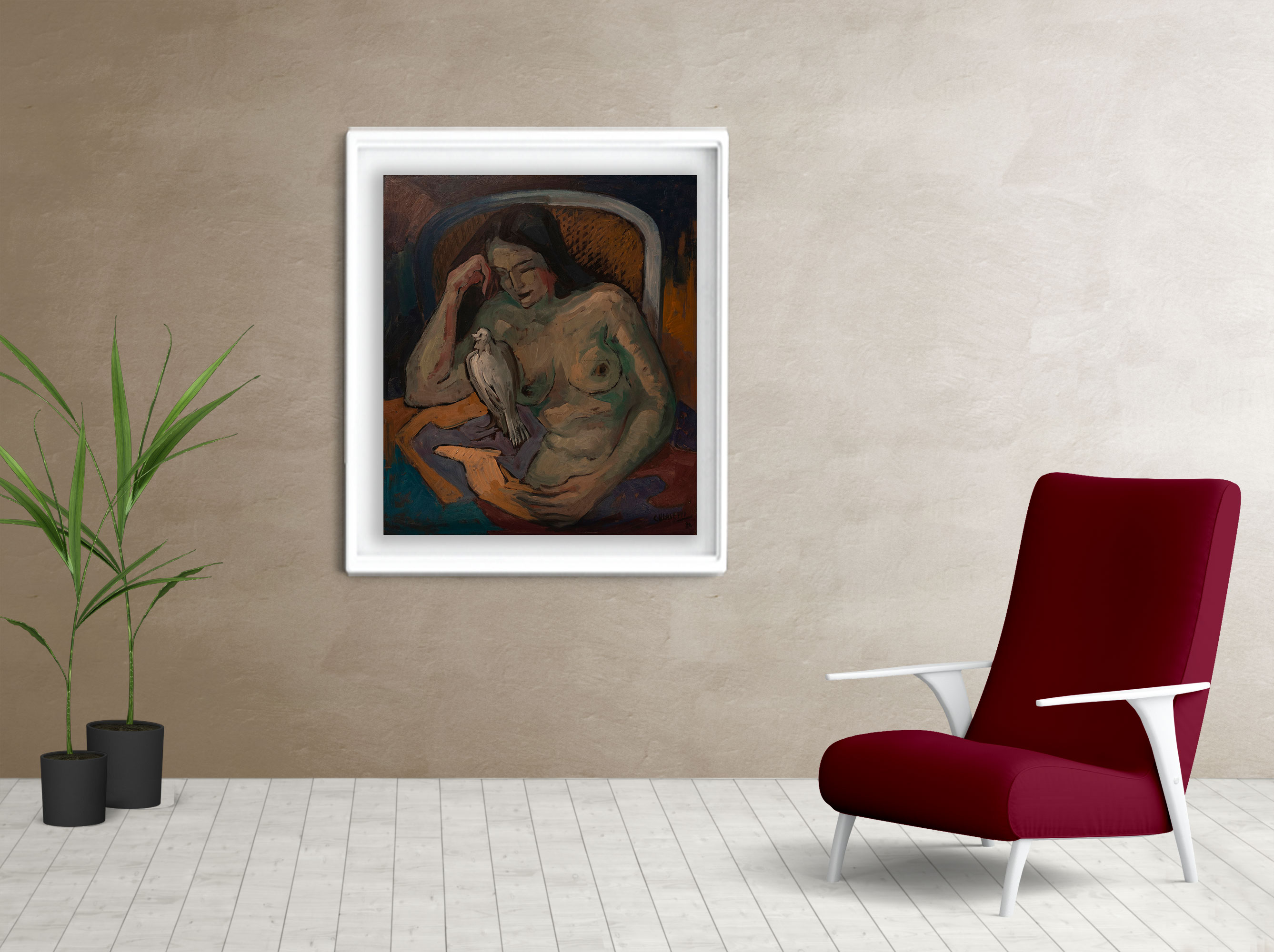 Living cuadro Desnudo con Paloma