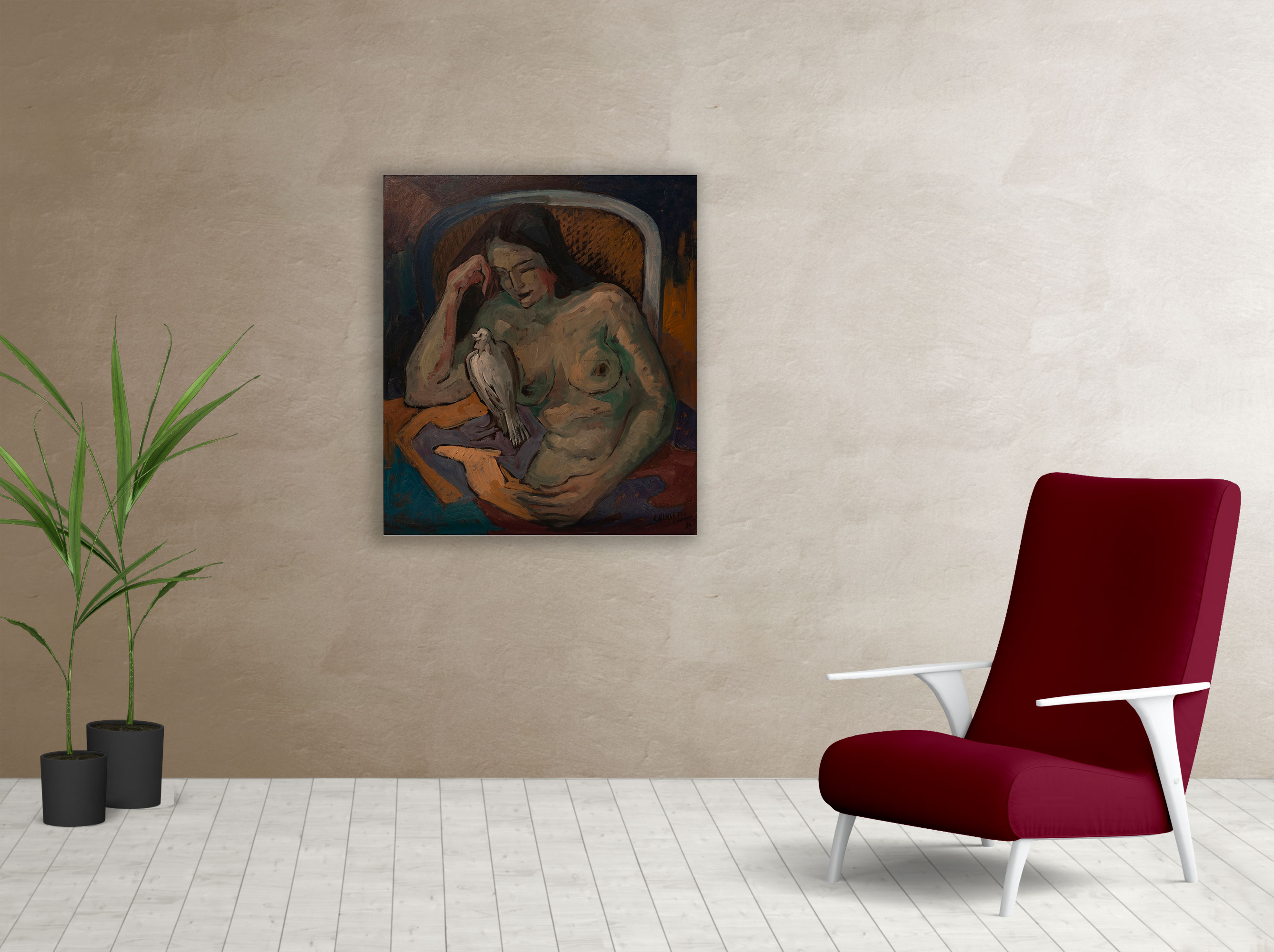 Living cuadro de Desnudo con Paloma